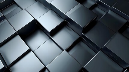 Captivating Geometric Mosaic of Cubes and Rectangles in Shades of Gray for a Sleek,Abstract Background - obrazy, fototapety, plakaty