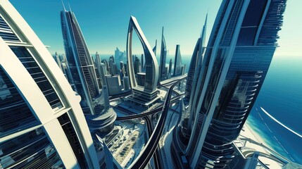 Metropolis 2070: Futuristic Skyline of Pyramids and Spheres
