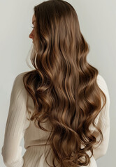 Naklejka premium Portrait of a beautiful healthy girl hair with luxurious curly long hair. Back view.