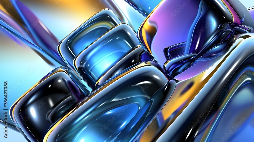Aufkleber dynamically stacked colorful geometric shapes against a soft blurred background,creating a modern,en