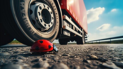 Contrast in Scale: Ladybug Stops Truck