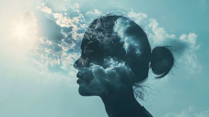 Stormy Silhouette - Internal Mental Struggle Amid Changing Skies - obrazy, fototapety, plakaty