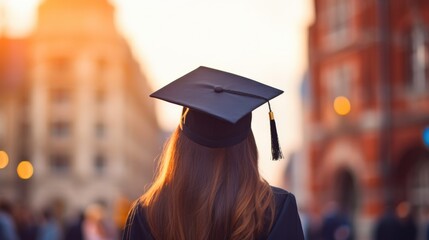 Proud Moment: Graduation Hat in Sharp Relief, Campus Blur