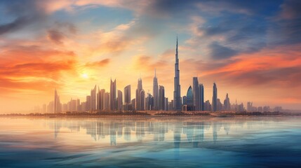 Fototapeta na wymiar Majestic Dubai Coastline at Sunset