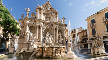 Praetorian Fountain Italian Fontana Pretoria on Piazza - obrazy, fototapety, plakaty
