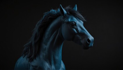 Obraz na płótnie Canvas a blue horse stuff toy in plain black background from Generative AI