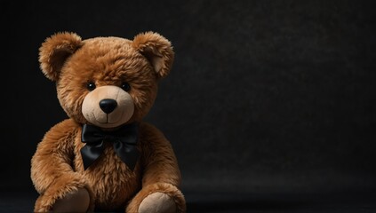 a brown teddy bear in plain black background from Generative AI