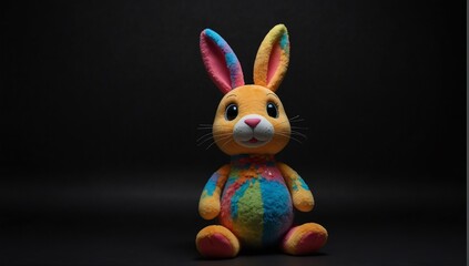 a colorful rabbit stuff toy in plain black background from Generative AI
