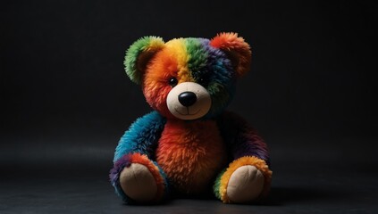 a colorful teddy bear in plain black background from Generative AI