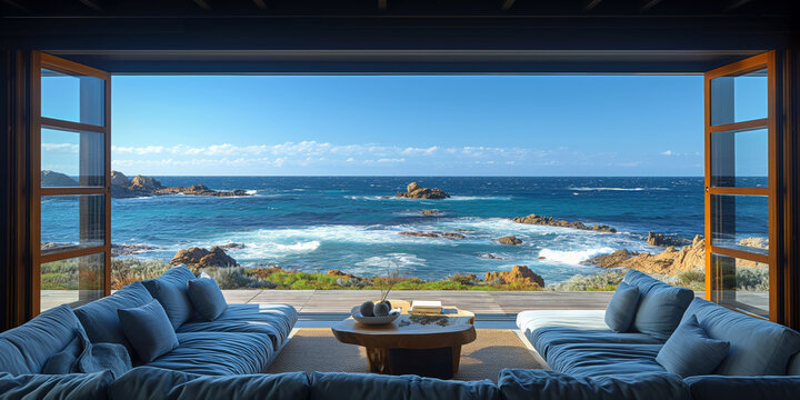 Fototapeta Offenes Fenster oder Tür mit Meerblick,Cape Leeuwin, Australia
