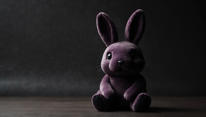 a purple rabbit stuff toy in plain black background from Generative AI - obrazy, fototapety, plakaty