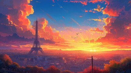 Sunset Serenade: Eiffel Tower's Sky Symphony