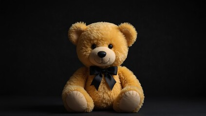 a yellow teddy bear in plain black background from Generative AI