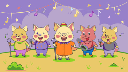 Pigs singer,pigs, singer, microphone, vector, cartoon