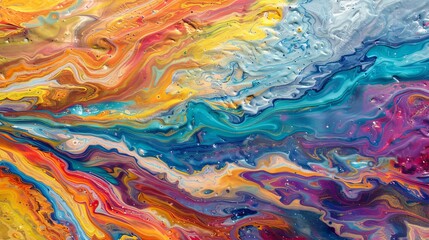 Rivers of paint flowing through a colorful canyon, artistic current