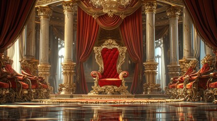 Regal Power: Opulent Throne with Gold Accents - obrazy, fototapety, plakaty