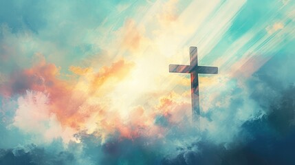 Divine Light: Watercolor Cross in the Clouds