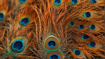 Fototapeta premium orange feathers of peacock close-up from Generative AI