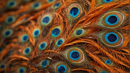 Obraz premium orange feathers of peacock close-up from Generative AI