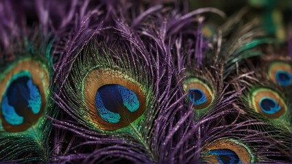 Fototapeta premium purple feathers of peacock close-up from Generative AI
