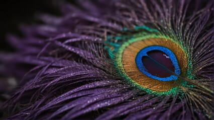 Obraz premium purple feathers of peacock close-up from Generative AI