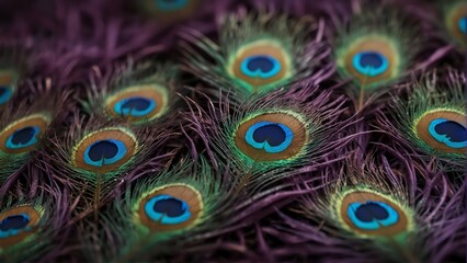 Obraz premium purple feathers of peacock close-up from Generative AI