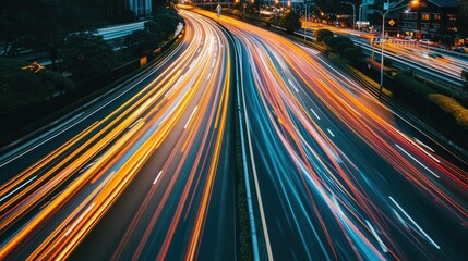 Fototapeta na wymiar Highway Lights in Motion: Nighttime Traffic Trails