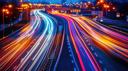 Fototapeta na wymiar Nighttime Highway Motion Blur: Dynamic Light Trails