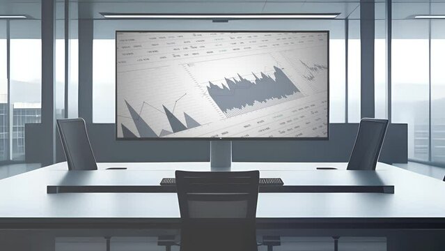 Data report analysis on computer monitor in modern business office