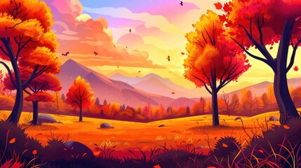 Mountain Melody: Autumn's Symphony in Vector