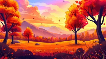 Schilderijen op glas Mountain Melody: Autumn's Symphony in Vector © Andrii 