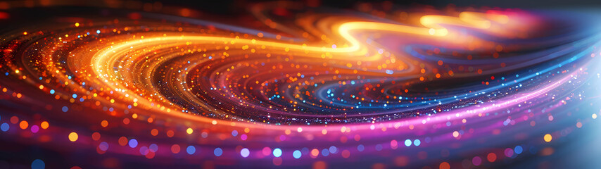 Obraz premium Radiant waves of enigmatic particles from the quantum realm traverse the vast expanse of this scene, their vivid hues dancing in an ethereal display of cosmic energy and mystery