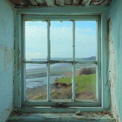 Offenes Fenster oder Tür mit Meerblick, Cocoa Island, SEVEN SISTERS, EAST SUSSEX