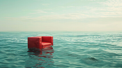 Red cube on sofa in the sea