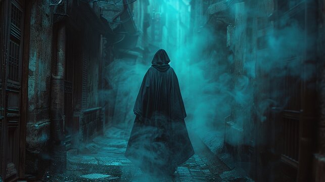 A darkened alley where a young wizard harnesses digital energy, fashionforward dark magic attire, 3DCG ,3DCG,high resulution,clean sharp focu
