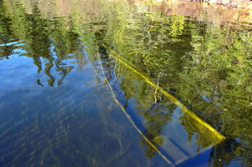 Boat in lake, Reflections, Quebec, Canada