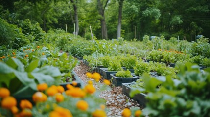 collaborative community garden filled with diverse plants, vegetables, and flowers