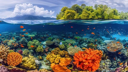 coral reef ecosystem marine biodiversity in the face of climate change - obrazy, fototapety, plakaty