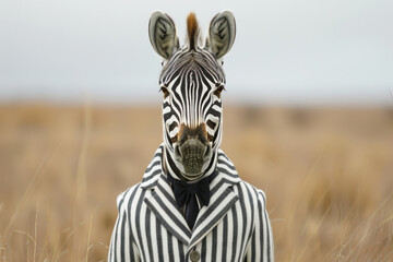 Obraz premium Elegant Zebra in a Striped Suit Posing in the Savannah