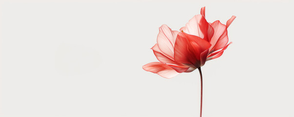 Pink and red tulip flower on a white background with copy space for text