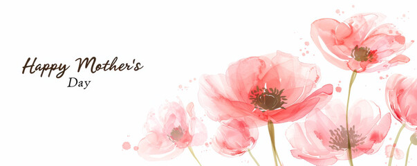 Happy mother's day banner with watercolor poppies 