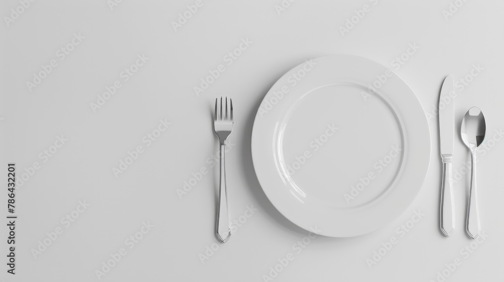 Wall mural Cutlery and empty plate on a white background