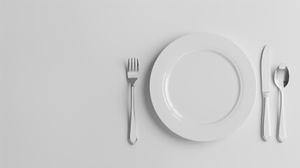 Cutlery and empty plate on a white background