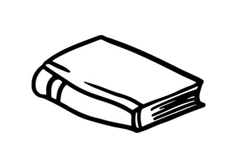 Closed book in perspective. Vector illustration in cartoon graphic style. Symbol of knowledge. Black and white illustration for engraving and embossing