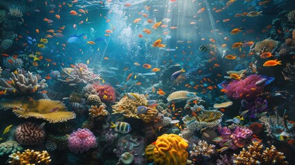 A vibrant coral reef ecosystem beneath the sea