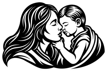 Maternal Affection Isolated  Symbol of Mother Kissing Child