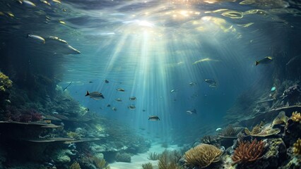 Fototapeta premium The seabed with fish.