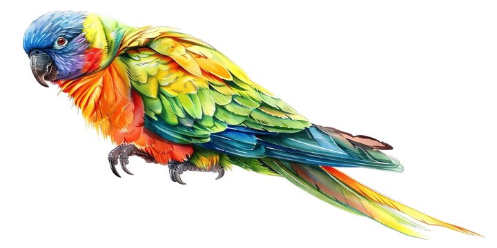 Exotic parrot with a rainbow plumage isolated image on white background