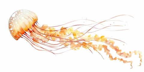 Glowing jellyfish floating in the ocean isolated image on white background