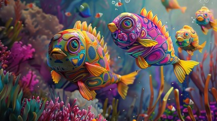 Fototapeta na wymiar Strange clown fish in the sea of ​​imagination